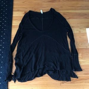 Free People black oversized waffle top
